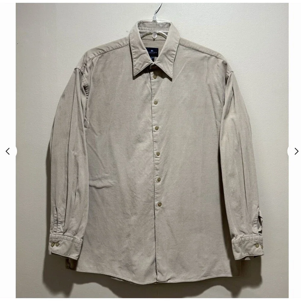 Kenneth Cole Mens XL Beige Corduroy Button Up Shirt Jacket Overshirt Shacket